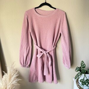 Light Pink Dusty Rose Sweater Dress With Belt Cozy Soft Warm Casual Dressy